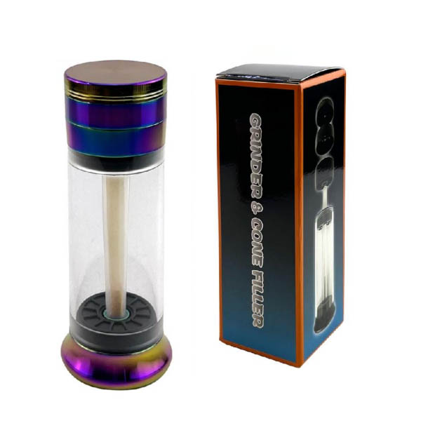 7” Hand Crank Herb Grinder And Cone Filler Rainbow color cigarette cone