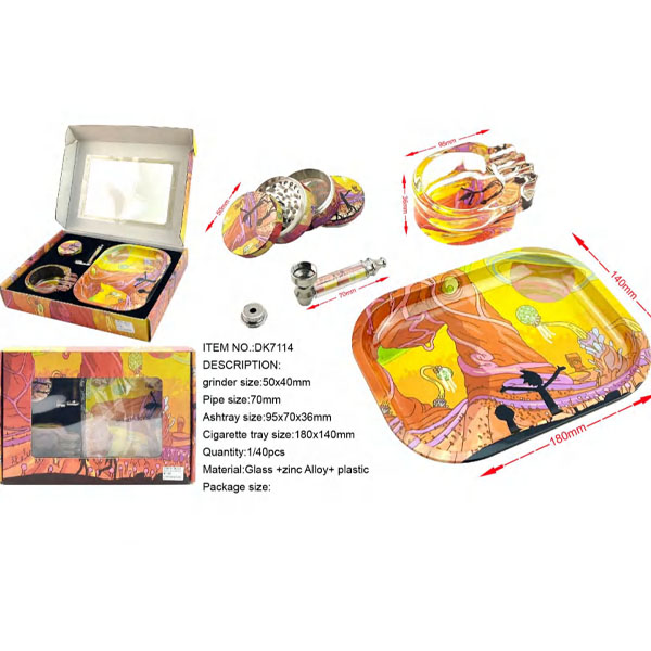 DK7114 Rolling Tray smoking gift set metal pipe with grinder glass ashtray rolling tray